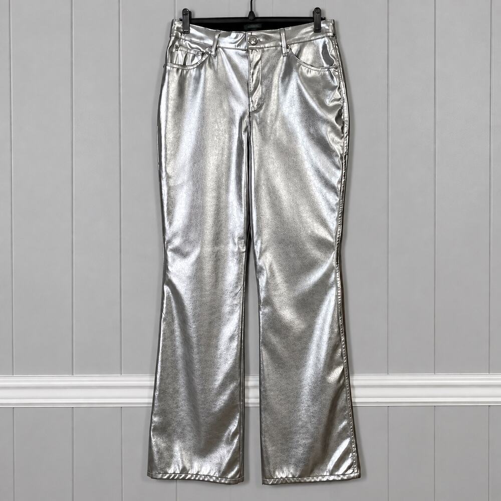 Silver Metallic Faux Leather Flare Pants Womens 8 High Rise Wild Fable